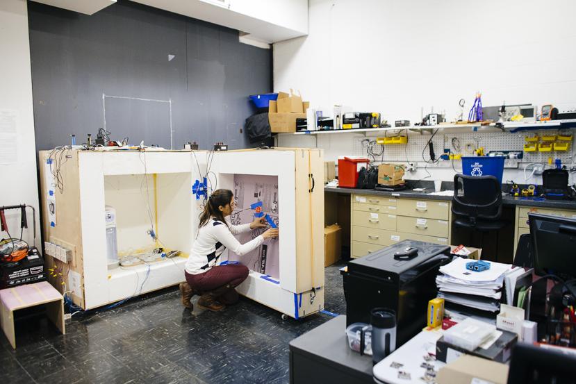 A student works in an air quality lab